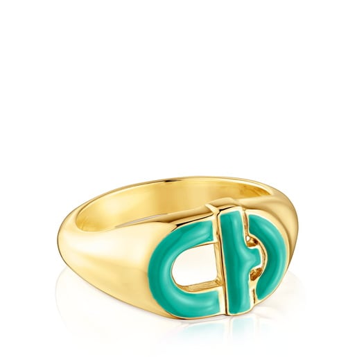 Sello con baño de oro 18 kt sobre plata y esmalte verde TOUS MANIFESTO