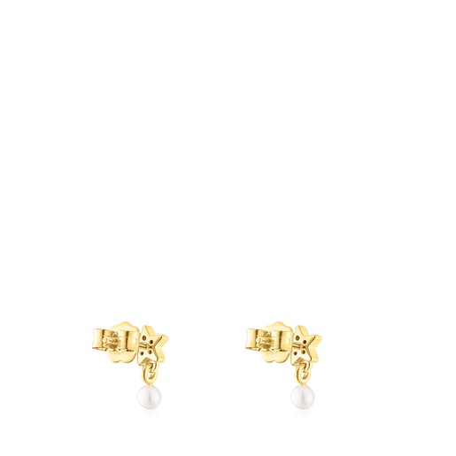 Aretes con baño de oro 18 kt sobre plata con estrella de zafiros y perla TOUS New Motif