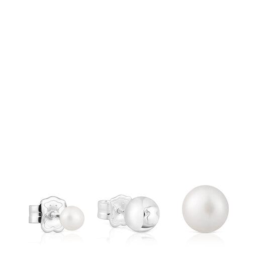 Set of three silver Tsuri Earrings with cultured pearls | TOUS