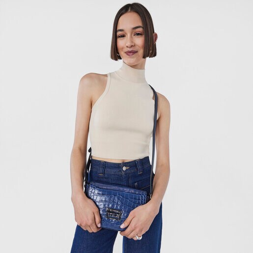 Tous Legacy Wild navy blue leather crossbody bag