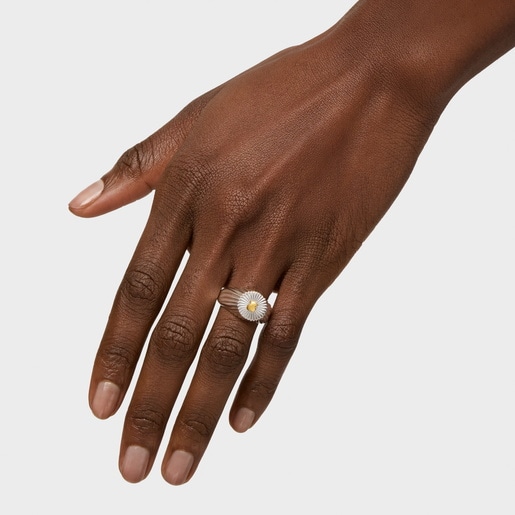 Silver and silver vermeil Virtual Garden Signet ring with bear