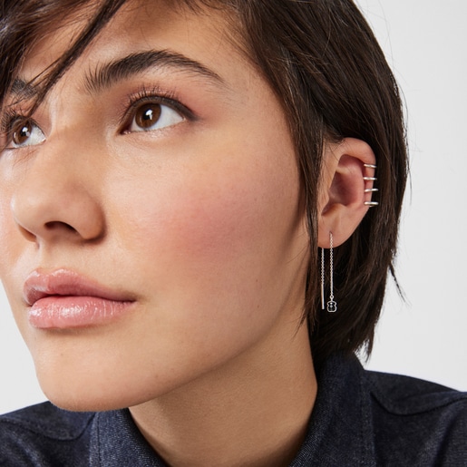 Long Mini Onix Earrings in Silver with Onyx