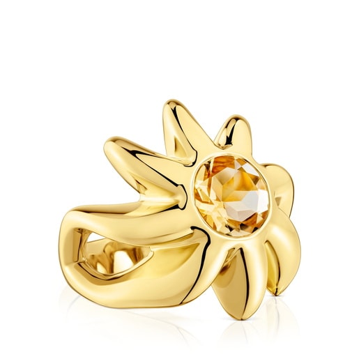 Chevalière en argent plaqué or 18 ct et citrine Galia