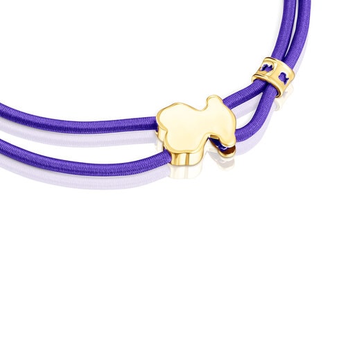 Pulsera elástica lila con oso con baño de oro 18 kt sobre plata Sweet Dolls