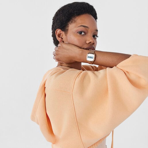 Reloj digital D-Logo de acero IP rosado