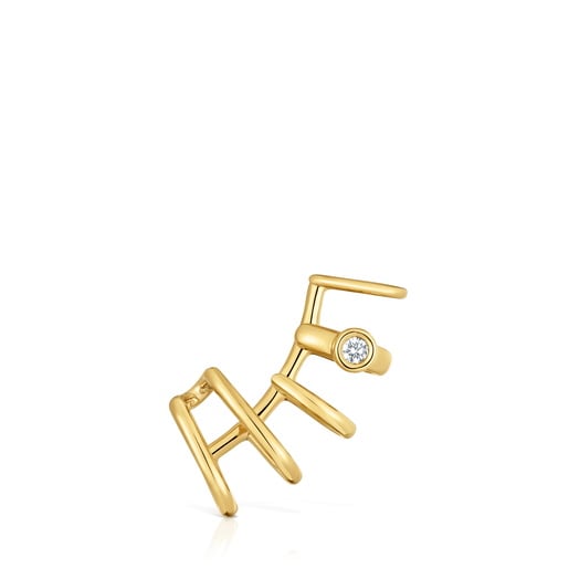 18kt gold plating over silver 5-hoop Earcuff with laboratory-grown diamond Line LGD