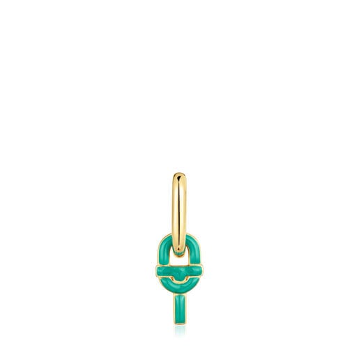 single  Hoop earring with 18kt gold plating over silver and green-colored motif pendant TOUS MANIFESTO