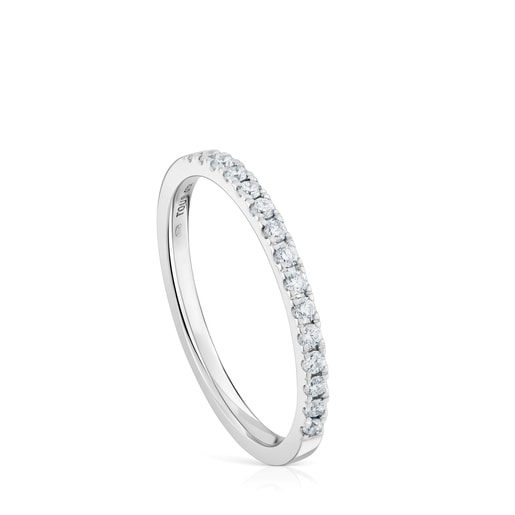 Bague demi alliance en or blanc avec diamants moyenne Les Classiques