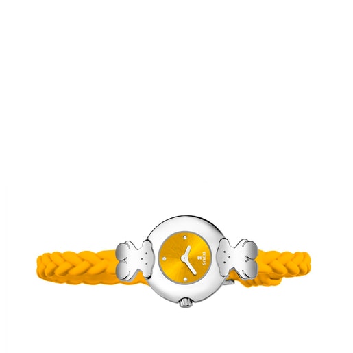 Uhr Très Chic aus Stahl mit gelbem Silikonarmband