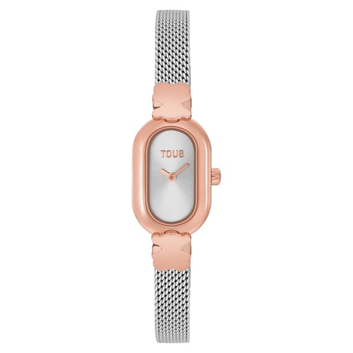 Reloj analógico joya con brazalete de acero y acero rosado Oval Icon