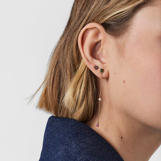 ゴールドコーティングシルバーにクロムディオプサイドとサファイアがあしらわれたピアス TOUS New Motif