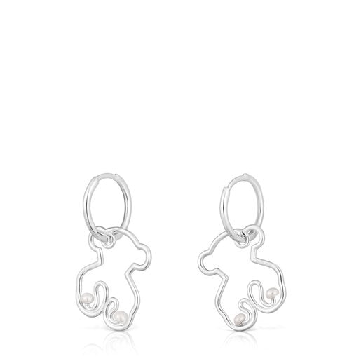 Silver Tsuri Bear hoop earrings with cultured pearls | TOUS