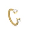 Gold-colored IP Steel Mesh Color open Ring with Howlite