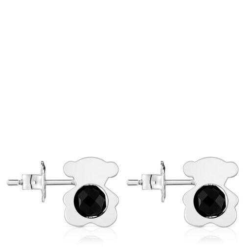 Small silver with onyx 12 mm bear Earrings I-Bear