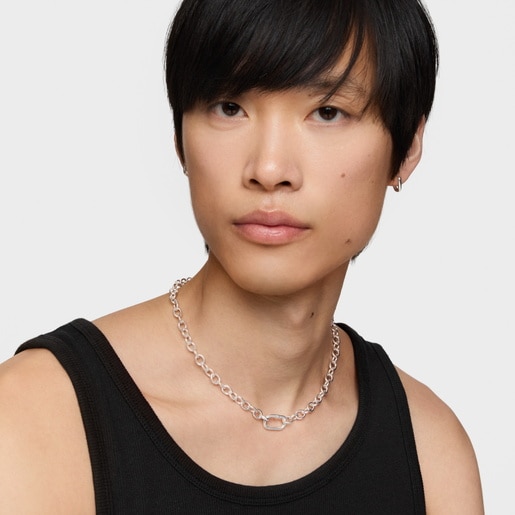 Collar cadena de plata y anilla Hold Oval