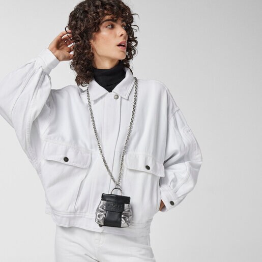 シルバーカラーのレザー製ミニワンショルダーバッグ TOUS Empire