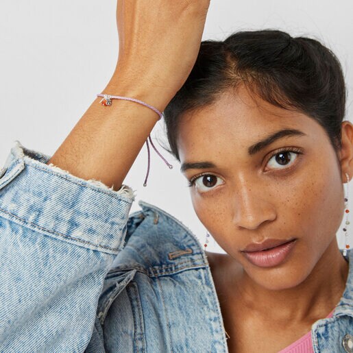 Silver Sea Vibes Bracelet with carnelian and pink cord