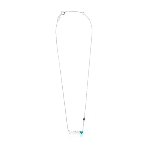 Silver TOUS Crossword Mama Mama necklace with enamel and gemstone