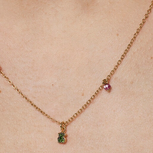 Silver vermeil TOUS New Motif Necklace with chrome diopside bear