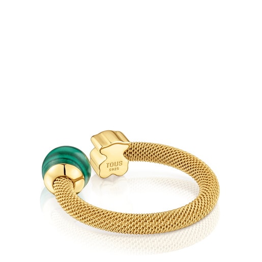 Gold-colored steel Open ring with malachite Icon Mesh