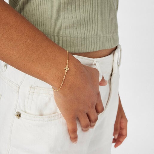 Gold TOUS Good Vibes clover Bracelet with Diamonds