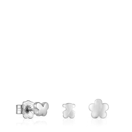 Lot de trois boucles d’oreilles Bold Motif en argent avec motifs