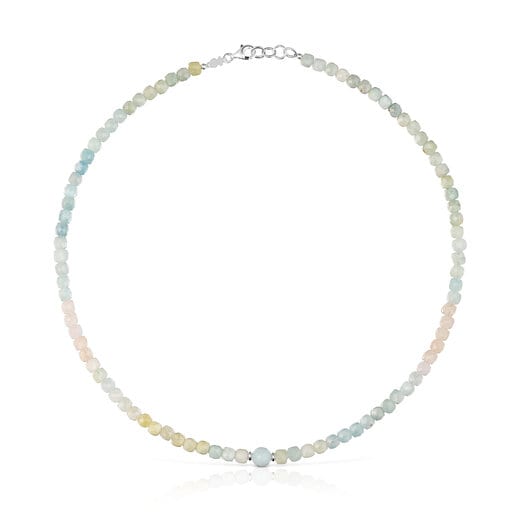 Kurze Halskette Basic Colors aus Silber mit mehrfarbigem Beryll