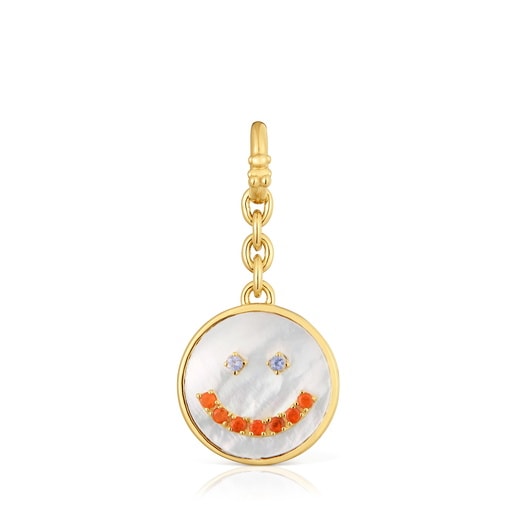 Dije smile con baño de oro de 18 kt sobre plata, nácar y gemas 15 mm Medallions