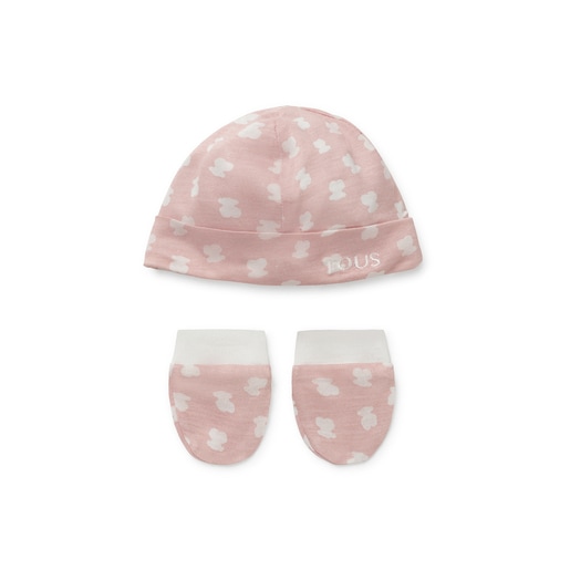 Conjunto gorro y manoplas  Bear Rosa