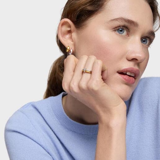 Two-tone Double hoop ring TOUS Straight