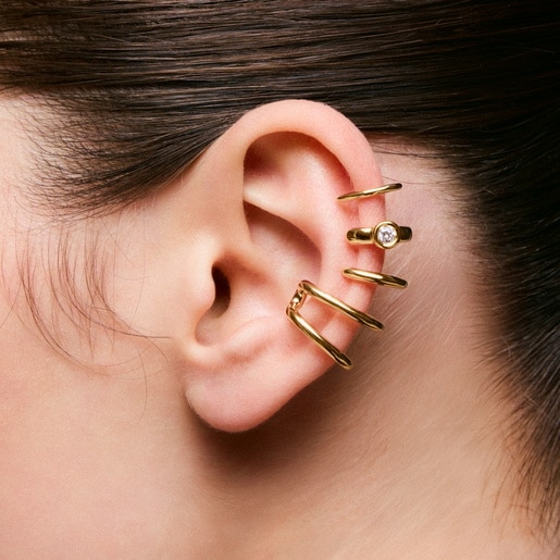Earcuff 5 aros con baño de oro 18 kt sobre plata y diamante creado en laboratorio Line LGD