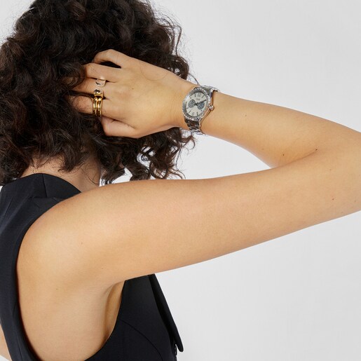 Reloj analógico multifunción con brazalete de acero T-Bear