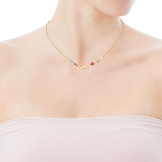 Silver Vermeil TOUS Mama Necklace with Gemstones