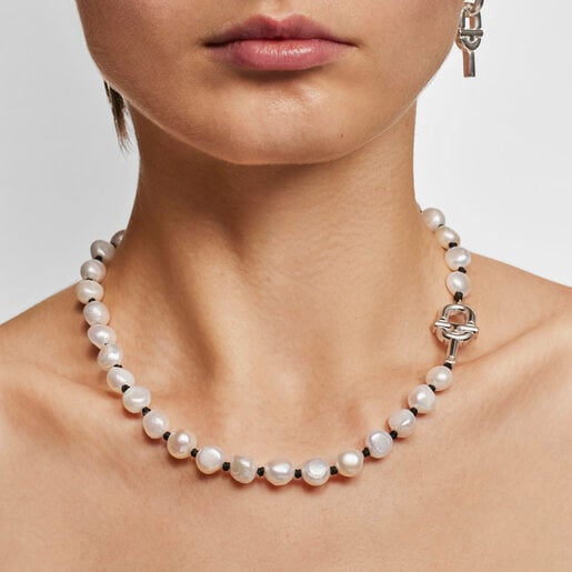 44 cm black TOUS nylon | TOUS Necklace pearls MANIFESTO cultured with