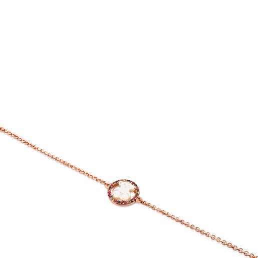 Pulseira Camille em Prata Vermeil rosa com Madrepérola e Safira multicolor