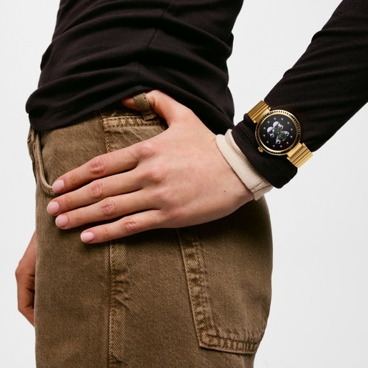 Reloj smartwatch con brazalete de acero dorado y zirconias negras S-CONNECT