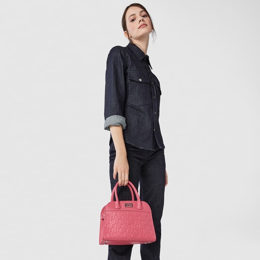 Small fuchsia leather TOUS Script City bag