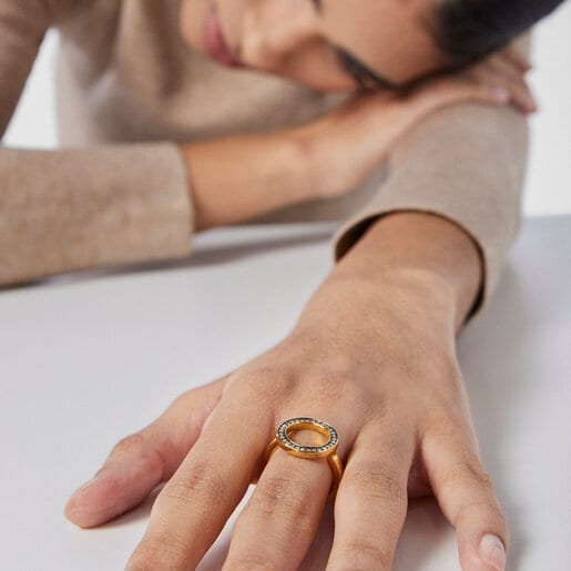 TOUS Nocturne disc Ring in Silver Vermeil with Diamonds 0.30ct