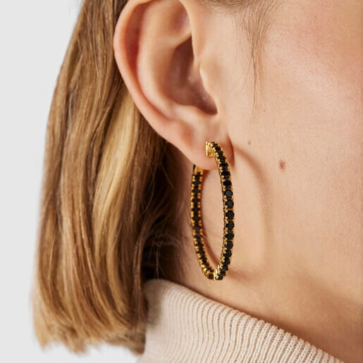 Silver Vermeil Glaring Hoop earrings with Onyx