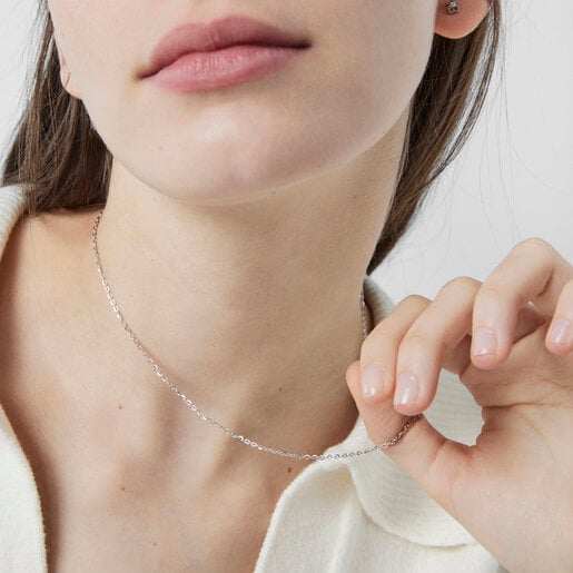 Collier ras du cou TOUS Chain en Or blanc avec anneaux ovales, 45 cm.