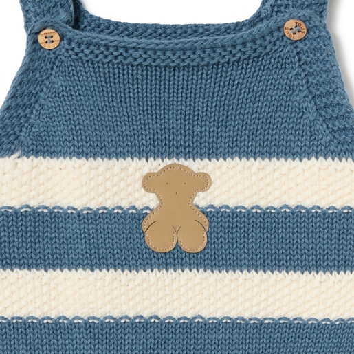 Knitted baby romper in Tricot stripy blue