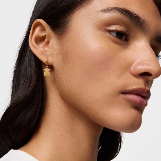 18kt gold plating over silver Hoop earrings with 18kt gold plating over silver and bear pendant charm TOUS Sweet Dolls