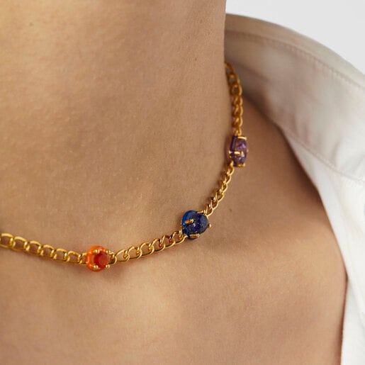 Silver Vermeil TOUS Vibrant Colors Necklace with gemstones and enamel