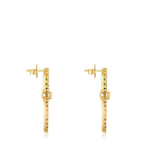 18kt gold-plated silver Double circle earrings with gemstones TOUS Straight
