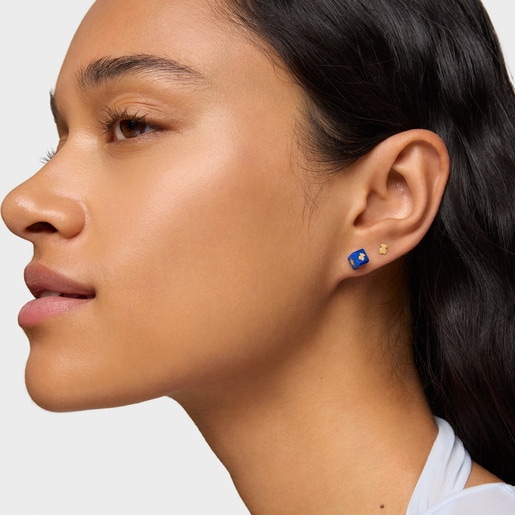 14kt gold Earrings with lapis lazuli Cube