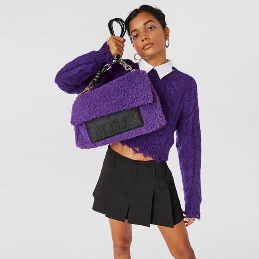 Large lilac-colored TOUS Empire Fur Crossbody bag