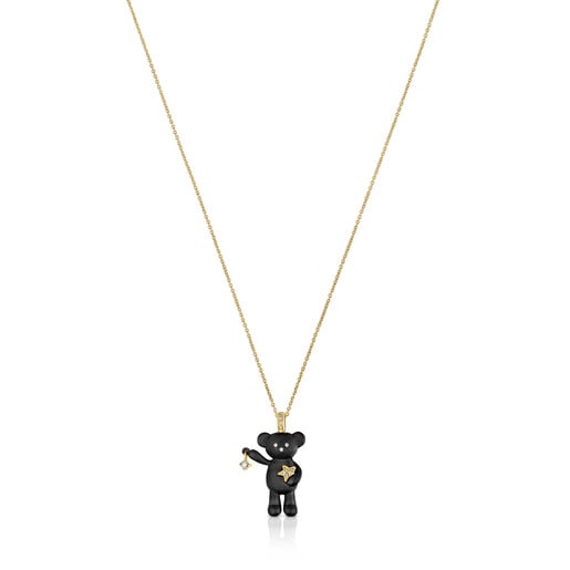 Gold Teddy Bear Necklace with titanium and diamond bear | TOUS