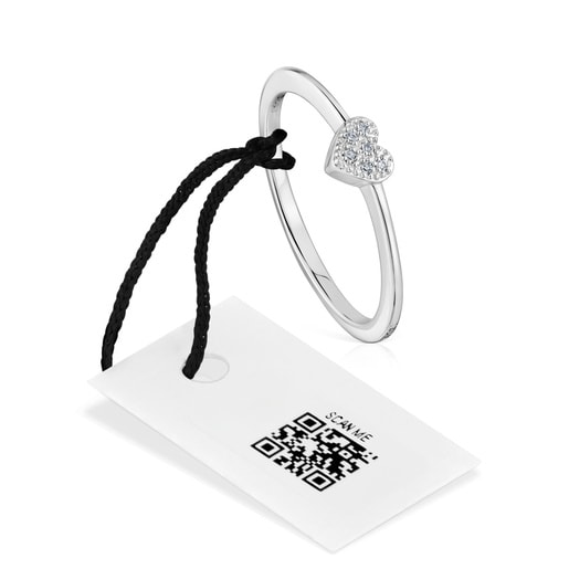 טבעת לב TOUS Grain קטנה מזהב לבן בשילוב יהלומים