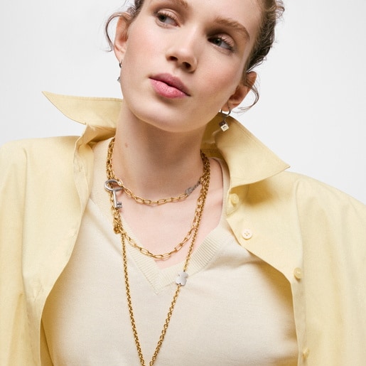 Long two-tone steel chain Necklace with key charm TOUS Charming