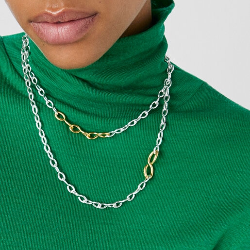 Silver and silver vermeil Bent Necklace